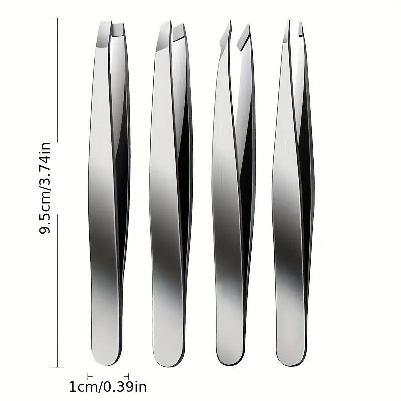 Stainless Steel 4-Pack Precision Tweezers Set - Unscented Body Hair Removal for Men & Women - Professional Facial Hair & Ingrown