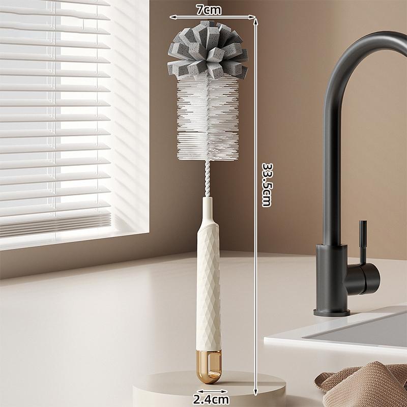 Long-Handled 2-In-1 Sponge Cup Brush, Household Sponge Head Extended Cup Brush, Baby Bottle Brush, Thermos Cup Cleaning Brush