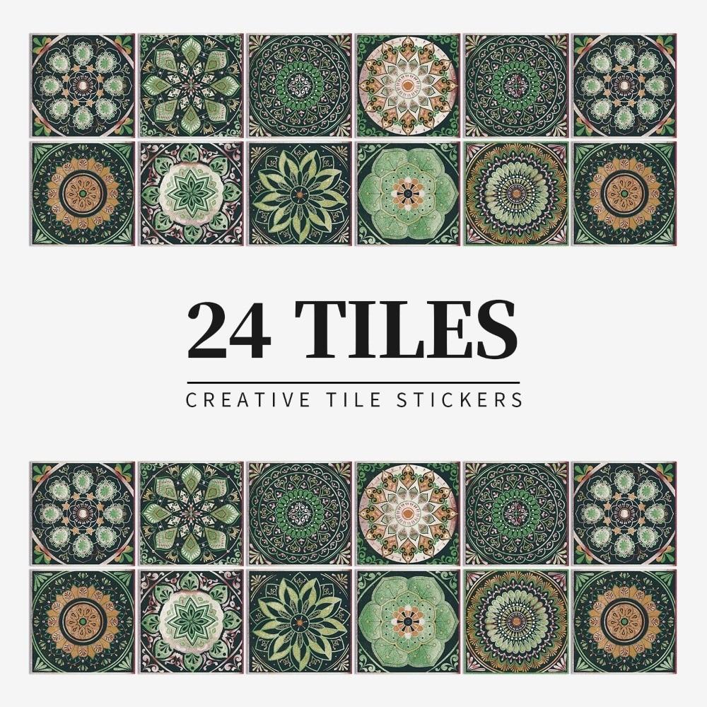 24pcs/set Self-Adhesive Kitchen Wallpaper Mandala Wall Decoration Sticker Bathroom Tile Stickers