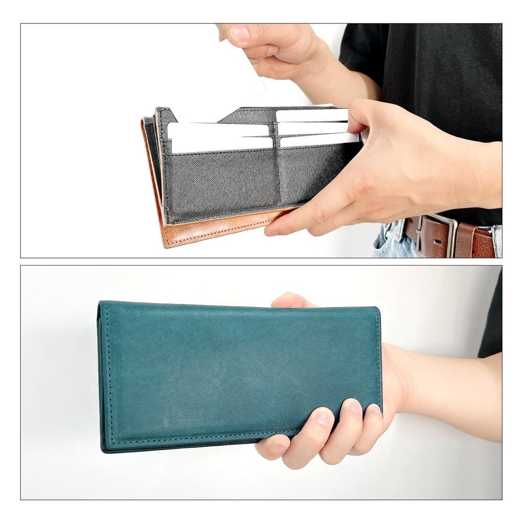 Trendy Yamagishi Leather Bifold Genuine Long Card Coin for Men and Women Wallet, Leather, Wallet, Slots, Purse, Billfold, WL-D2-02, Olive,