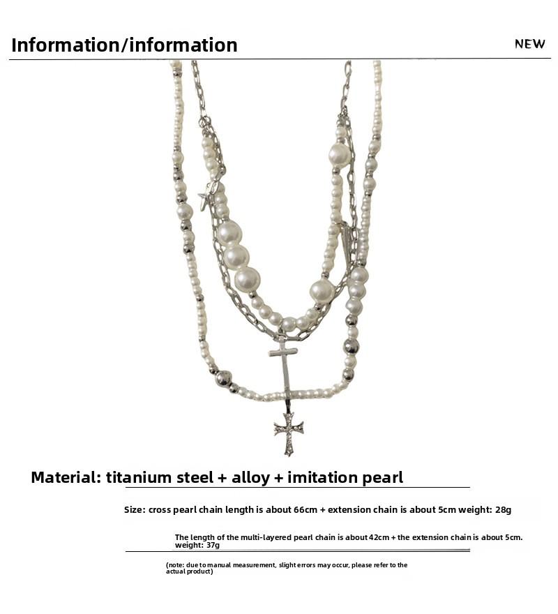 Cross Beaded Pearl Layered Necklace - Unique Y2k Hot Girl Sweet & Cool Accessories