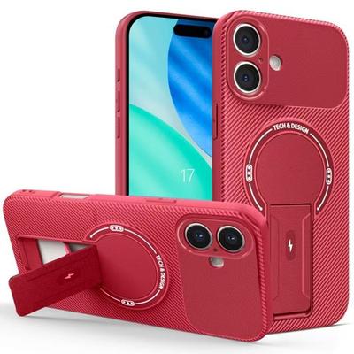 Phone Case - BOOLING - for iPhone 17 - Soft Silicone with Magnetic Circle and Red Stand