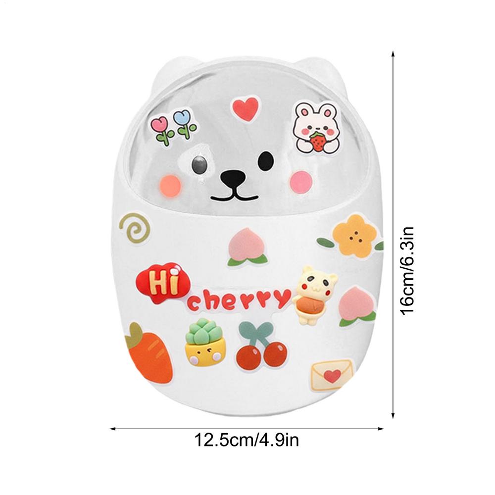 

Mini Desktop Trash Can Organizer Cute Bear Multifunction Creative Cosmetic Bucket with Lid Pen Holder Kawaii Stickers Patchers белый