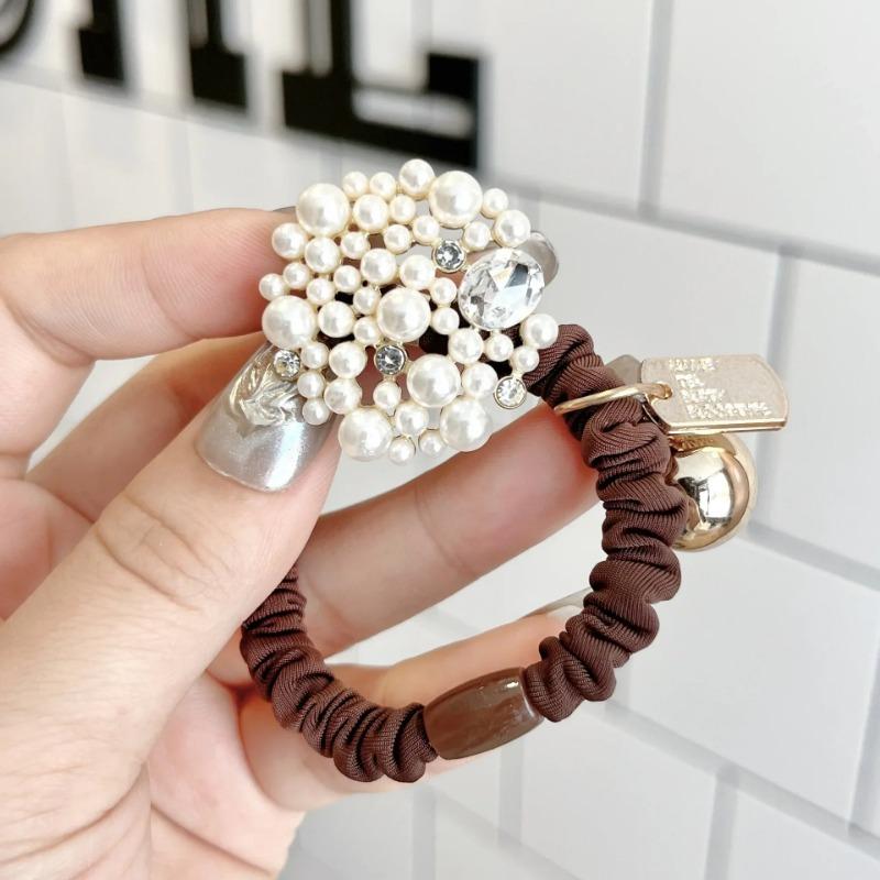 Pearl Girl's Small Intestine Hair Rope and Horsetail Fashionable Back Head Tie Hair Loop Simple and Elegant Dressing Headband