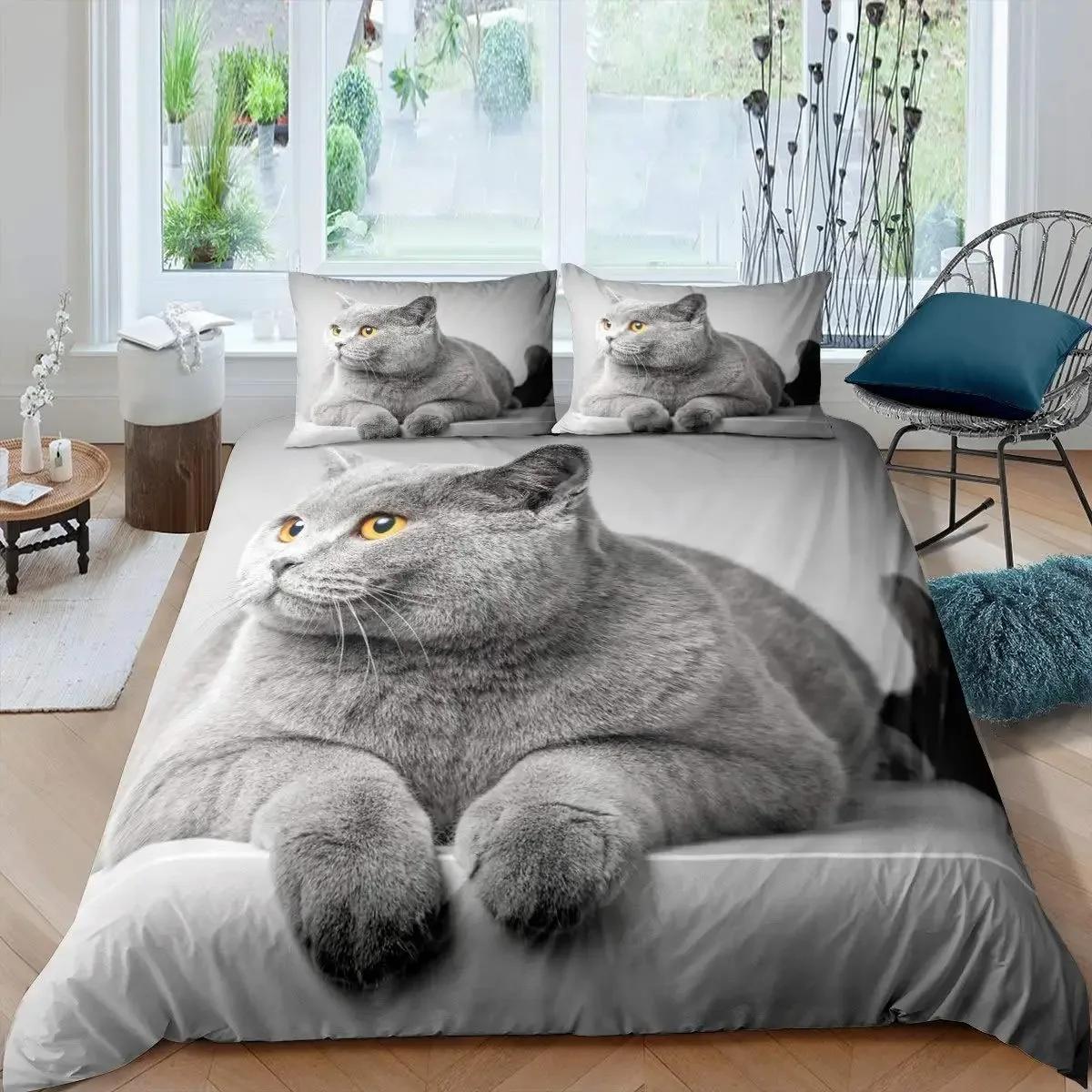 

Cute Cat Duvet Cover Set Queen Size Girls Kawaii Kitten Bedding Sets Blue Butterflies Comforter Cover Lovely Animal Quilt Cover EU Single 135x200cm