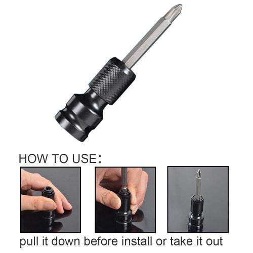 Cluoling Socket Adapter, Impact Driver Adapter, 1/2" Square To 1/4" Hex Shank Socket Adapter, Drive Conversion Adapter for Impact Wrenches, Black, 2-P