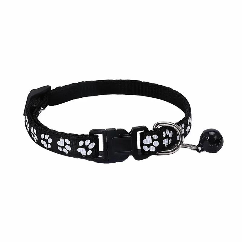 Pet Collar With Bell Cartoon Footprint Colorful Dog Puppy Cat Accessories Kitten Collar Adjustable Safety Bell Ring Necklace Pet
