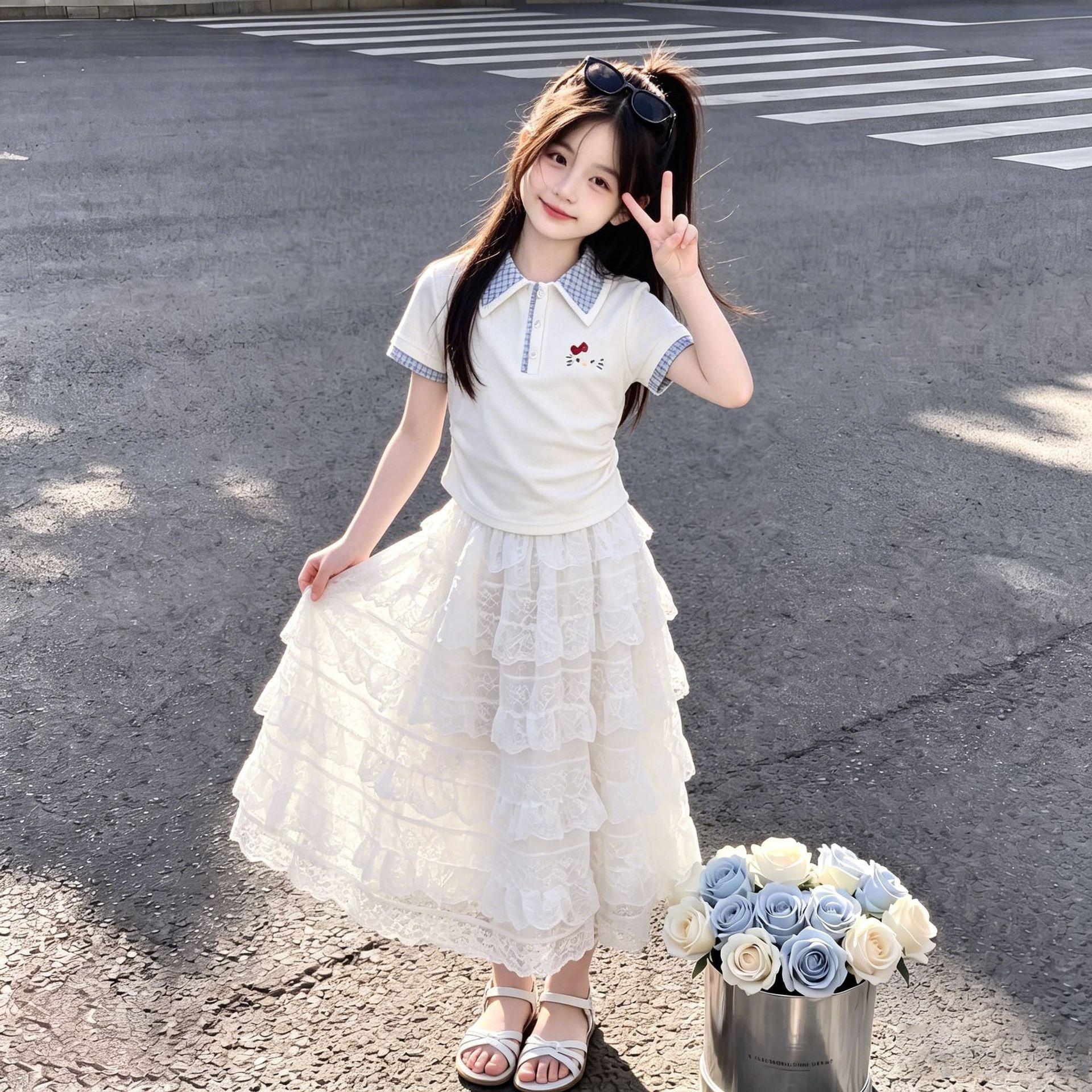 Girls Short Sleeve Polo Top with Ruffled Tiered Dress Sweet Summer 2 Piece Set 120