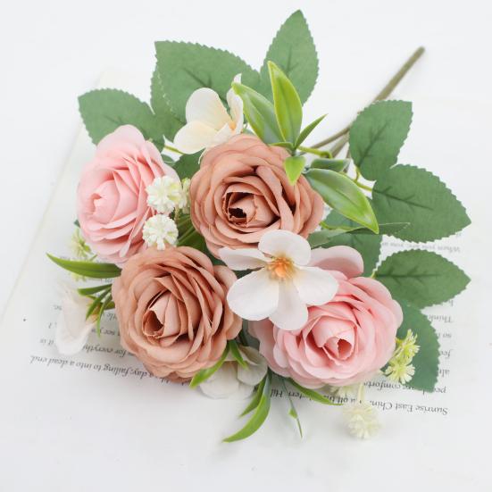 Simulated Roses Artificial Flowers Bouquet Real Touch Fake Roses for Home Wedding Office Decor Faux Silk Flowers All Year Round Bouquet for