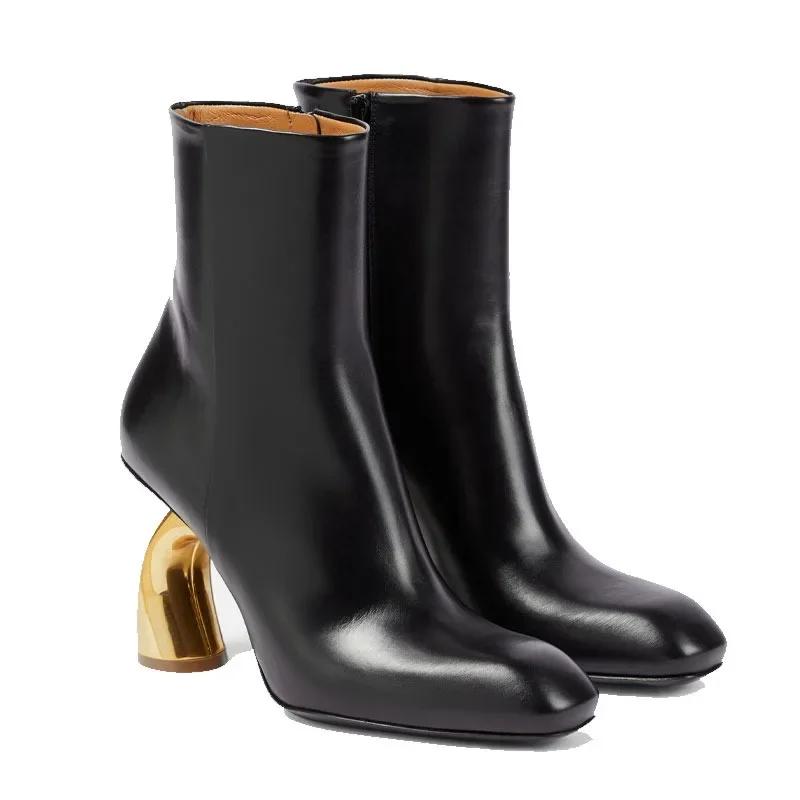 Fashion New 9cm Irregular High-heel Black Red Short Boots European American Autumn Winter Fashion High Heels Ankle Women Boots Sizes 43