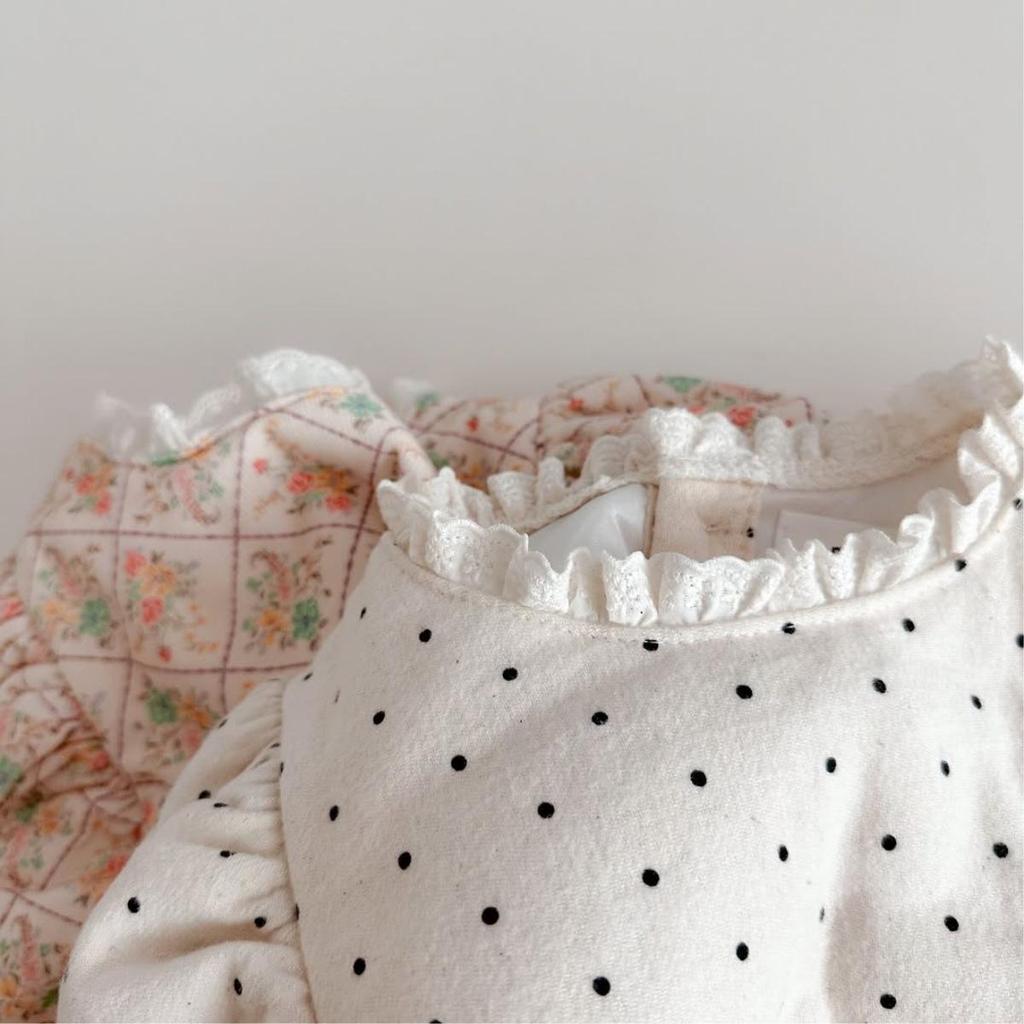 Girls' Winter Lace Collar Polka Dot Cotton Dress