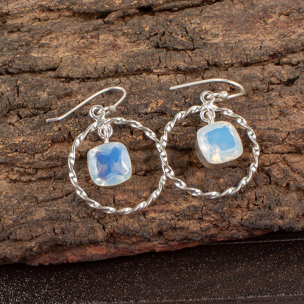 Milky Opal Gemstone 925 Sterling Silver Jewelry Earrings 1.60" For Birthday Gift EE-60-14