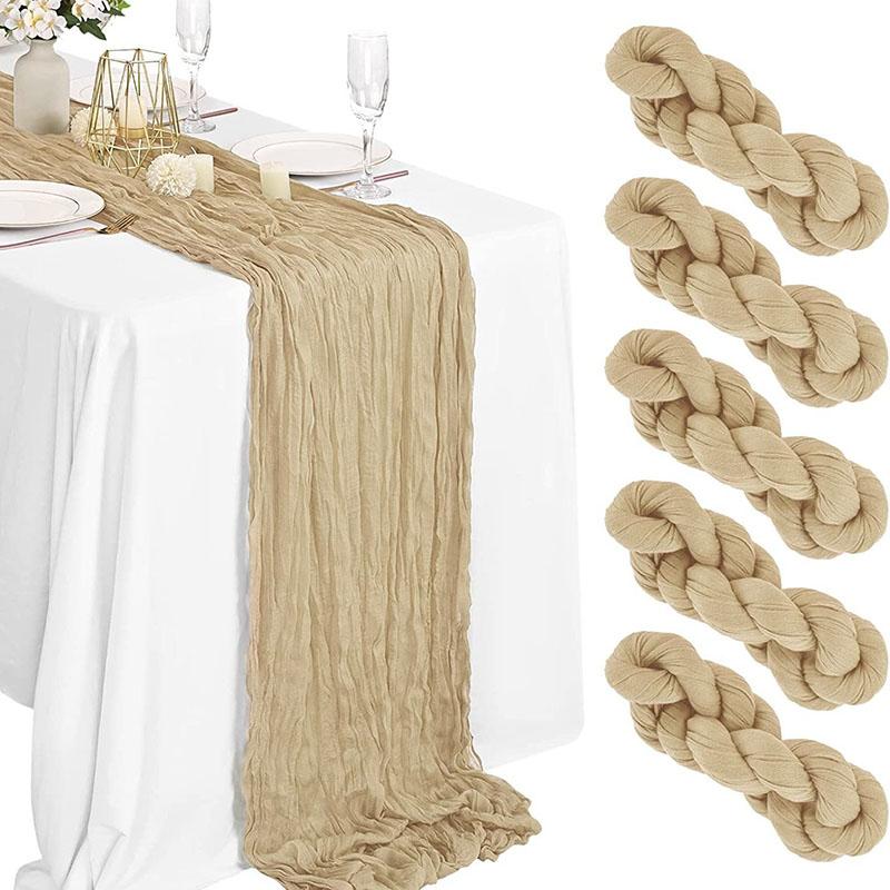 

5 шт. Марлевая дорожка на стол, Рустикальная дорожка из марли в стиле бохо, Свадебный декор, Романтическая дорожка на стол для украшения свадебного банкета, дня рождения 12pcs napkin 50x50cm хаки