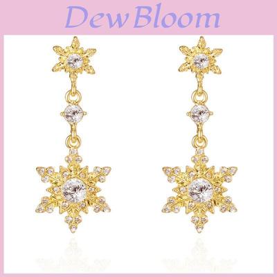 Snowflake Pendant Earrings With Zirconia Drop For Women Seasonal Jewelry