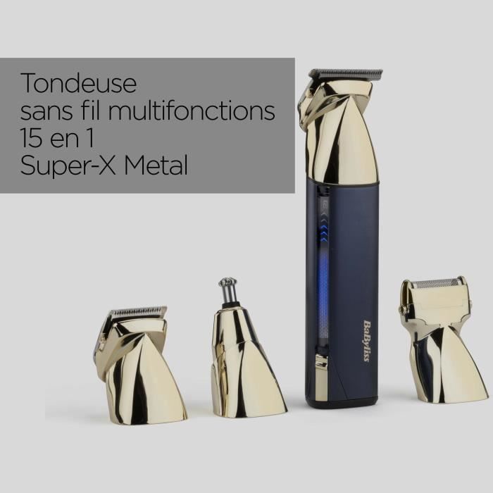 Tondeuse multi-usages sans fil - BABYLISS - MT992E Super-X Metal - Autonomie 5 h - 4 têtes - Edition Gold & Navy