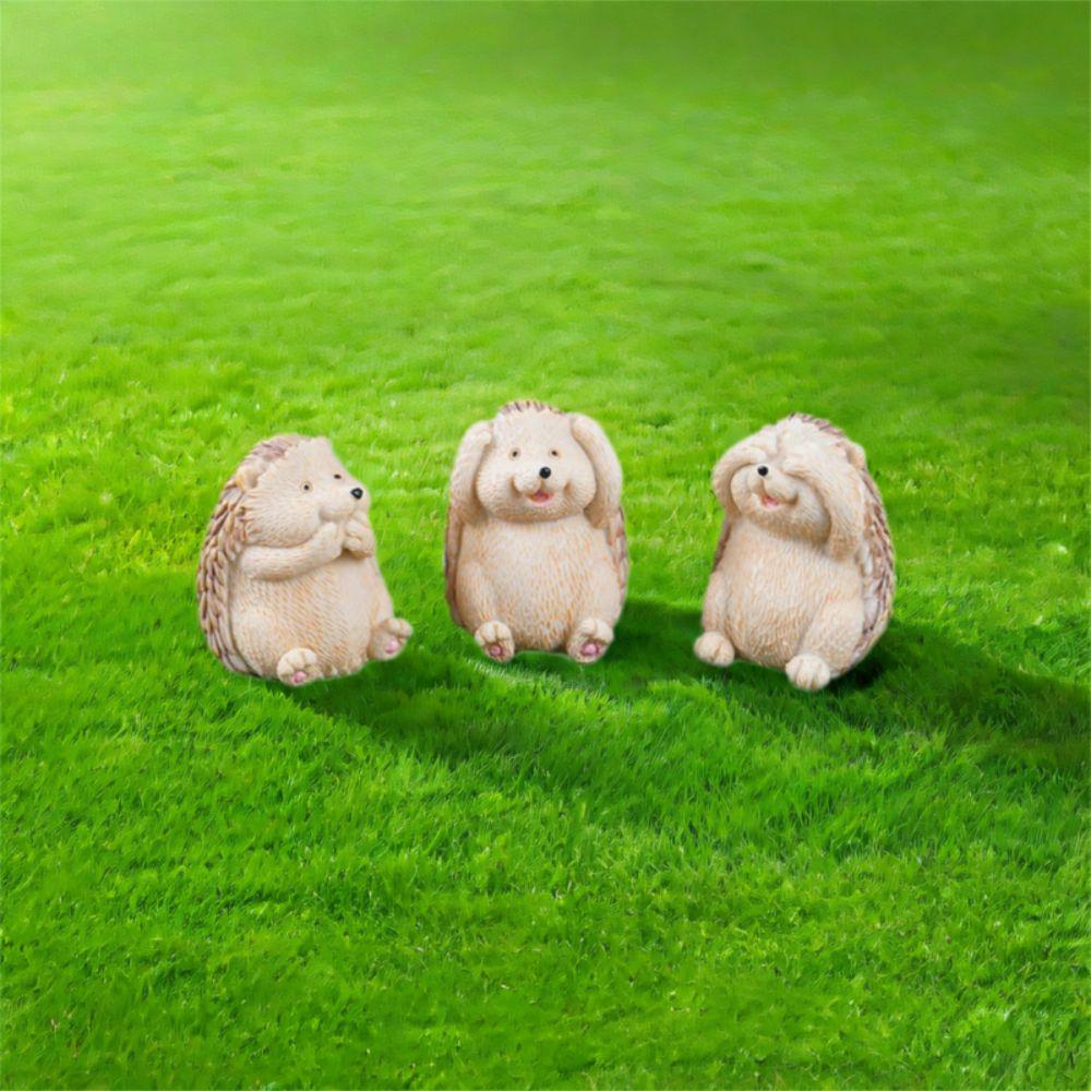 3pcs Cartoon Hedgehog Statue Resin Miniatures Figurine Crafts Animal Sculpture  Gift