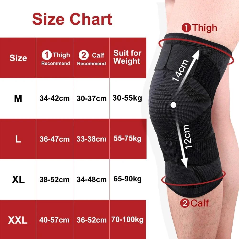 1Pcs Compression Knee Brace Support, Non Slip Knee Sleeves, Adjustable Knee Protector with Pressure Strap for Sports, Running