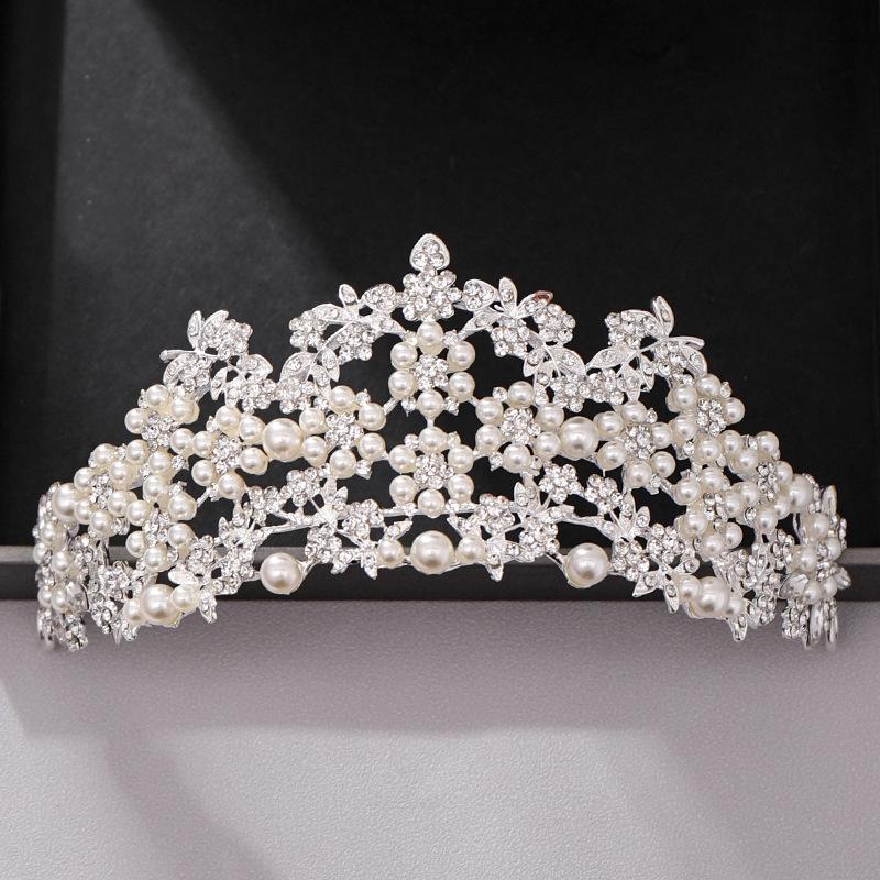 Bridal Accessories European and American Pearl Crown Headbands Wedding Tiara for Brides  Performance Headwear