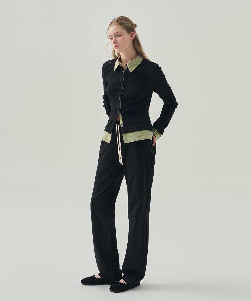Deuloupisumeon Froze Layered Collar Shirt Cardigan [Green Stripe]