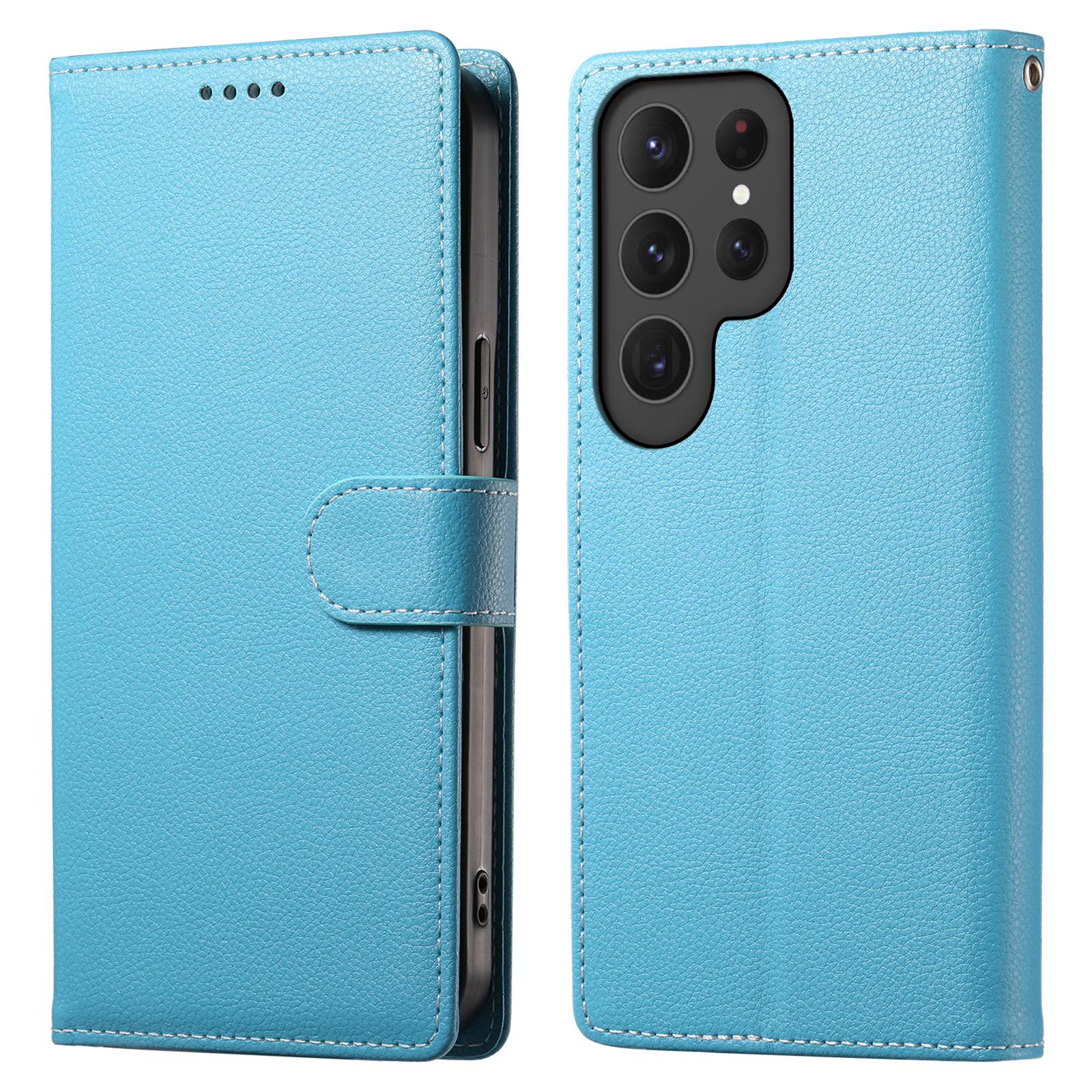 

DF-012 For Samsung Galaxy S24 Ultra Case Litchi Texture Leather Wallet Stand Phone Cover Sky Blue
