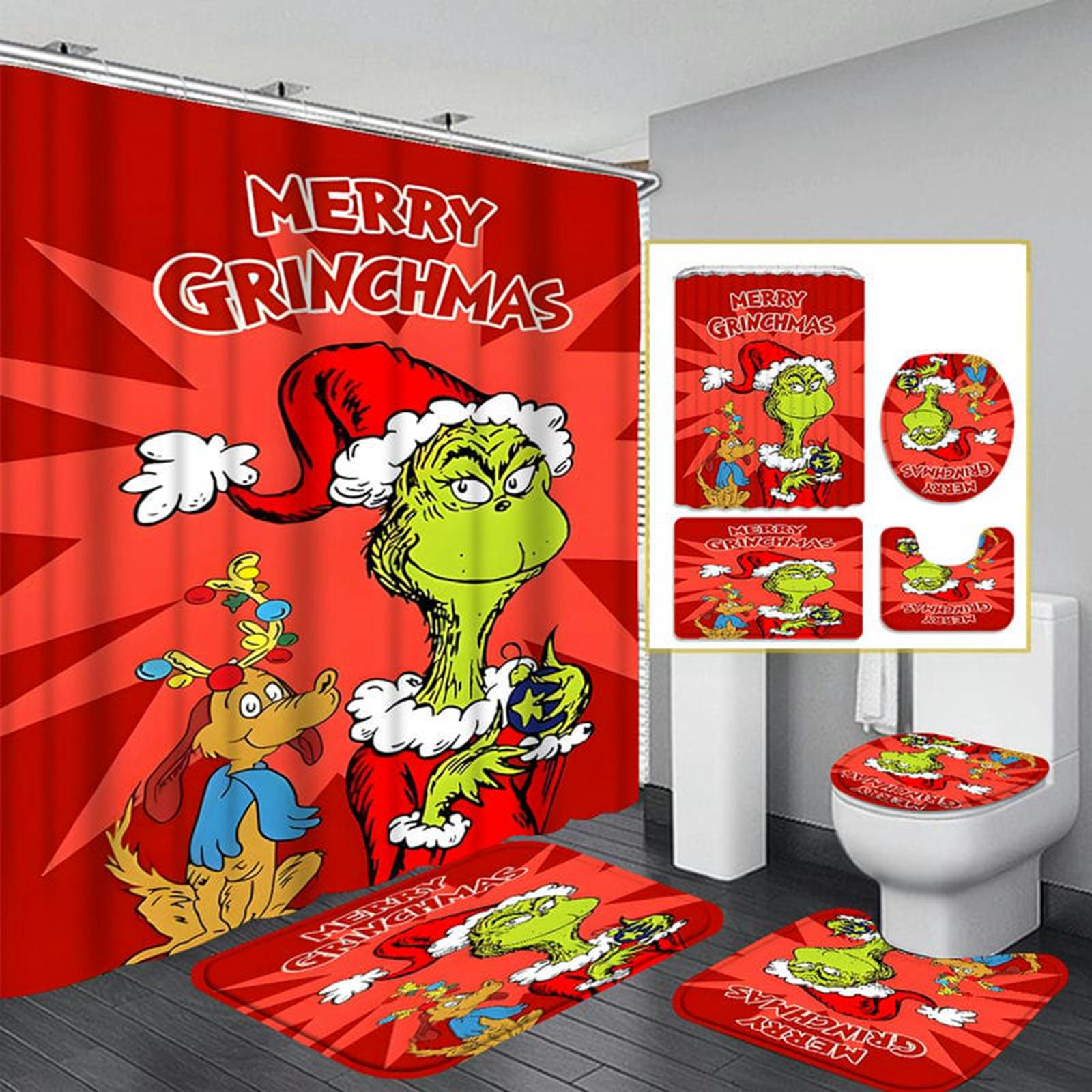 

Christmas Bathroom Toilet Cover Christmas Dwarf Print U-shaped Floor Mat Water Tank Cover Four Piece Set One Size