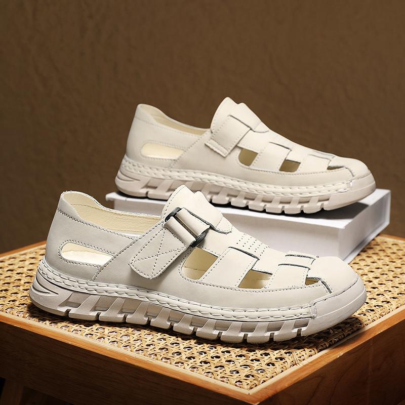 Fashion High Quality Leather Men Casual Sandals Breathable Male Summer Flats Stylish Beach Vacation Shoes Comfortable Hollow Out Loafers