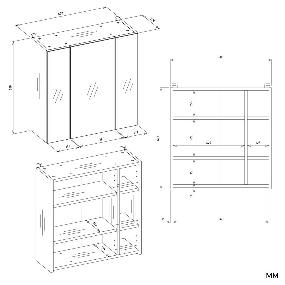 Pola 3L Bathroom Cabinet Wall-mounted With 3 Mirrors Above Sink 3 Doors White