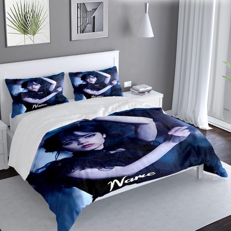 3PCS Custom Name Wednesday Bedding Set Printed Duvet Cover Closure Includes 1 Duvet Cover & 2 Pillowcases for All Seasons Bedroom Decor