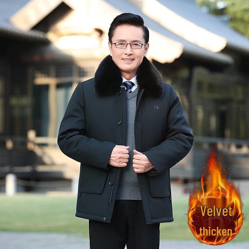 Men's Cotton Coat with Detachable Liner - Thickened Plus Velvet, Large Size Winter Jacket for Middle-Aged and Elderly.