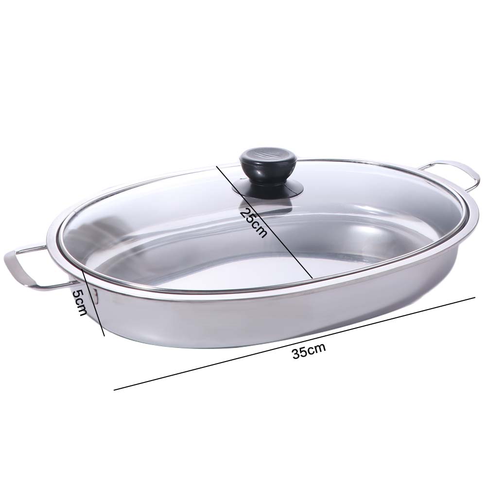 Stainless Steel Oval Grilled Fish Pan Deepened Fish Steamer Easy To Clean Hot Pot Commercial