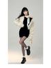 French Black Off-Shoulder Bow Knit Dress – Women's Slimming Hip-Hugging Short Skirt for Spring & Autumn