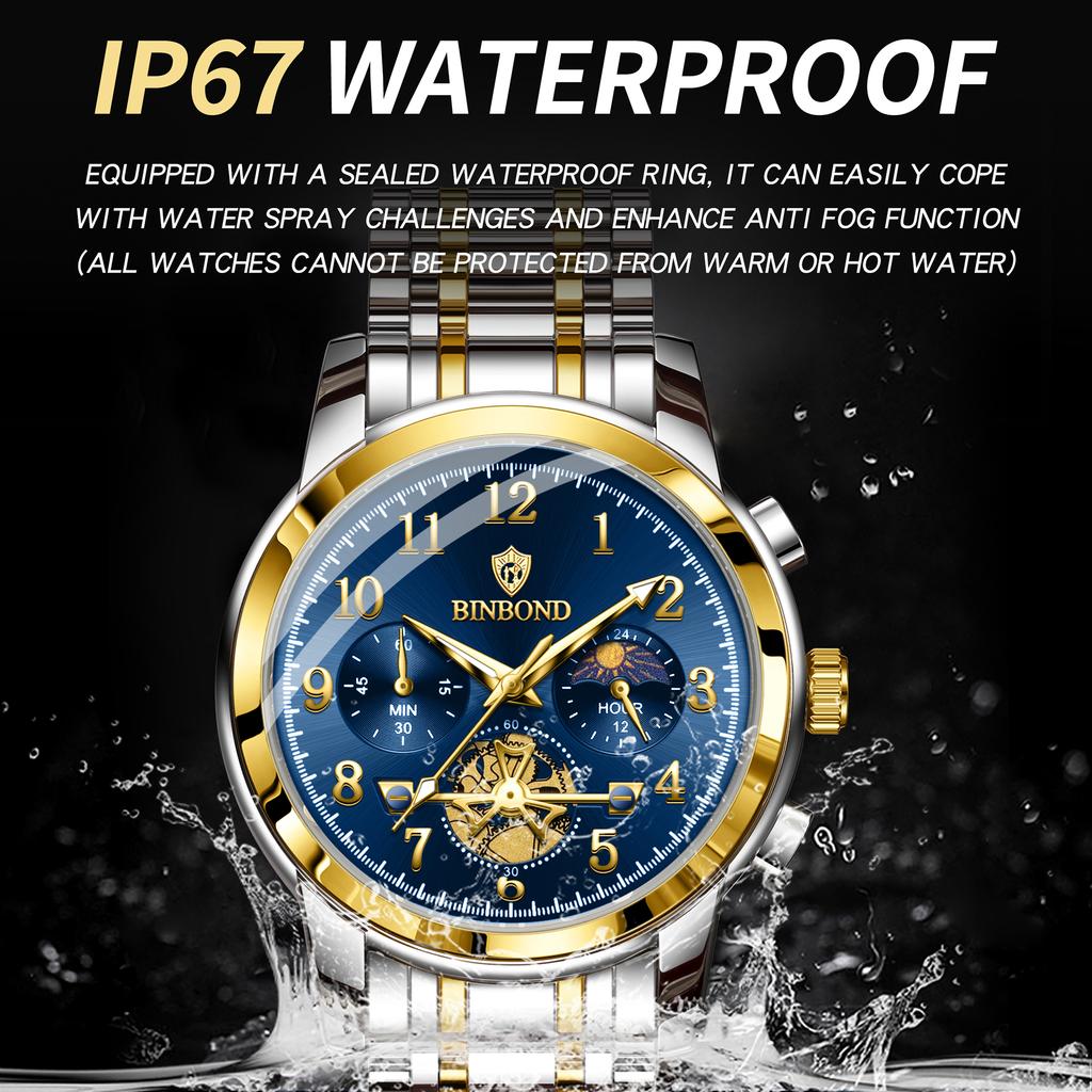 BINBOND Luxury Quartz Watch For Men Vintage Luminous Waterproof Chronograph Men's Watch Business Sport Fashion Casual Reloj+Box