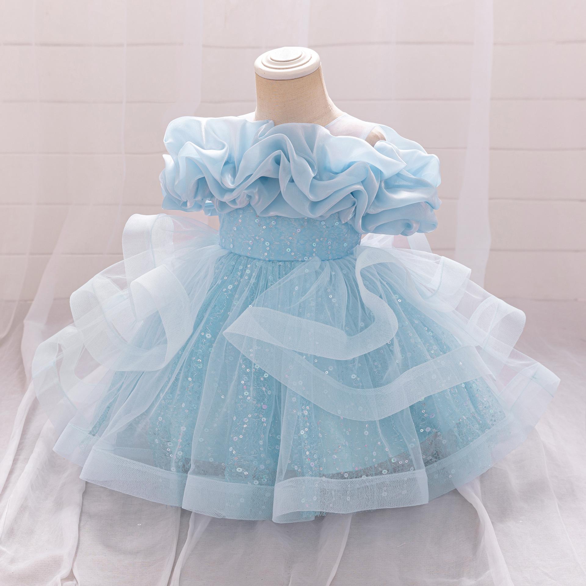 

Сукня для дівчинки, весільна сукня для новонародженого, сукня для хрещення та хрещення з милим бантом, бальна сукня для дівчинки на день народження L190 80 синій