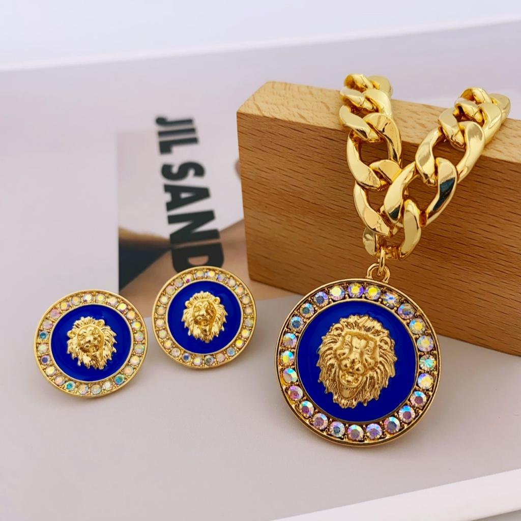 Fashion Lion Head din aliaj de zinc Set colier și cercei Seturi de bijuterii pentru femei
