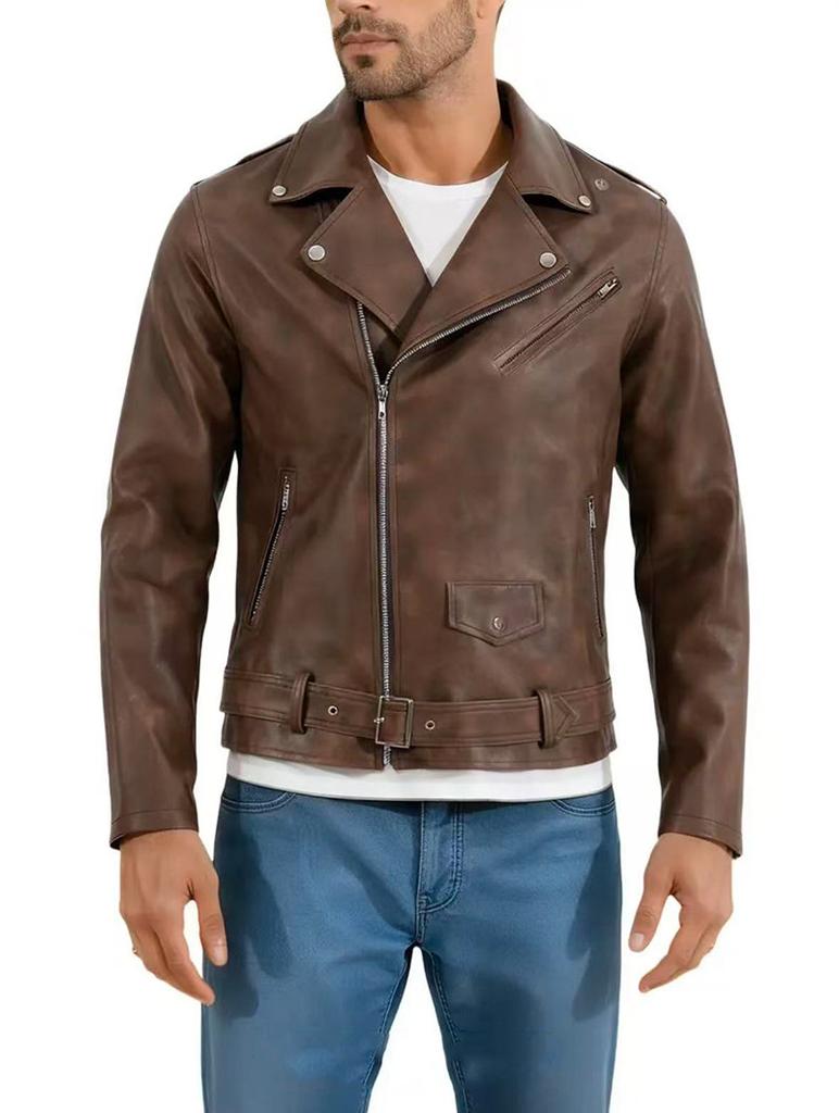 New European and American locomotive style men's PU leather jacket spring and autumn slim stand-up collar zipper men's wallet