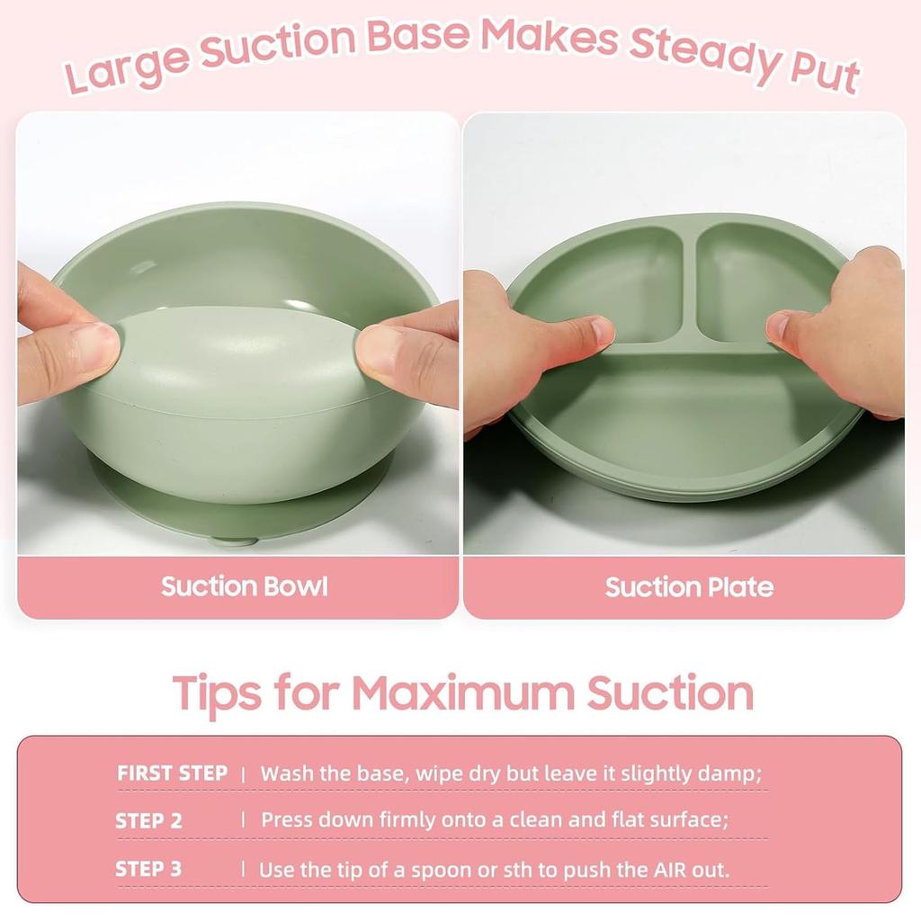 Baby Feeding Set 8-Piece: Hypoallergenic, Ergonomic, Portable, BPA-Free, Soft Durable Silicone, Easy Clean, 12M+ , Green