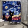 Starry Night with Black Cat Waterproof Shower Curtain for Modern Bathroom Decor, Stylish and Durable, Perfect for Home Use