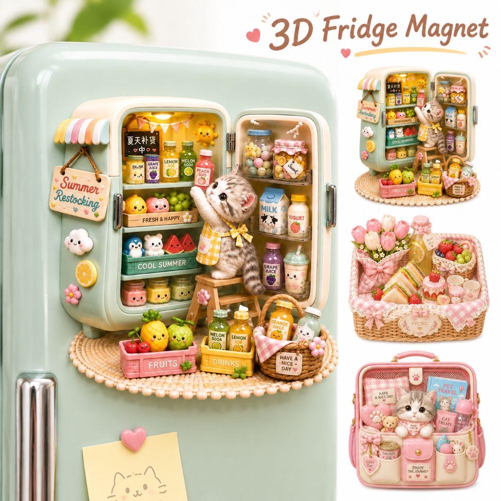 Cartoon Pattern Fridge Magnet 3D Relief 3D Refrigerator Stickers Refrigerator Magnet Kitchen Decor