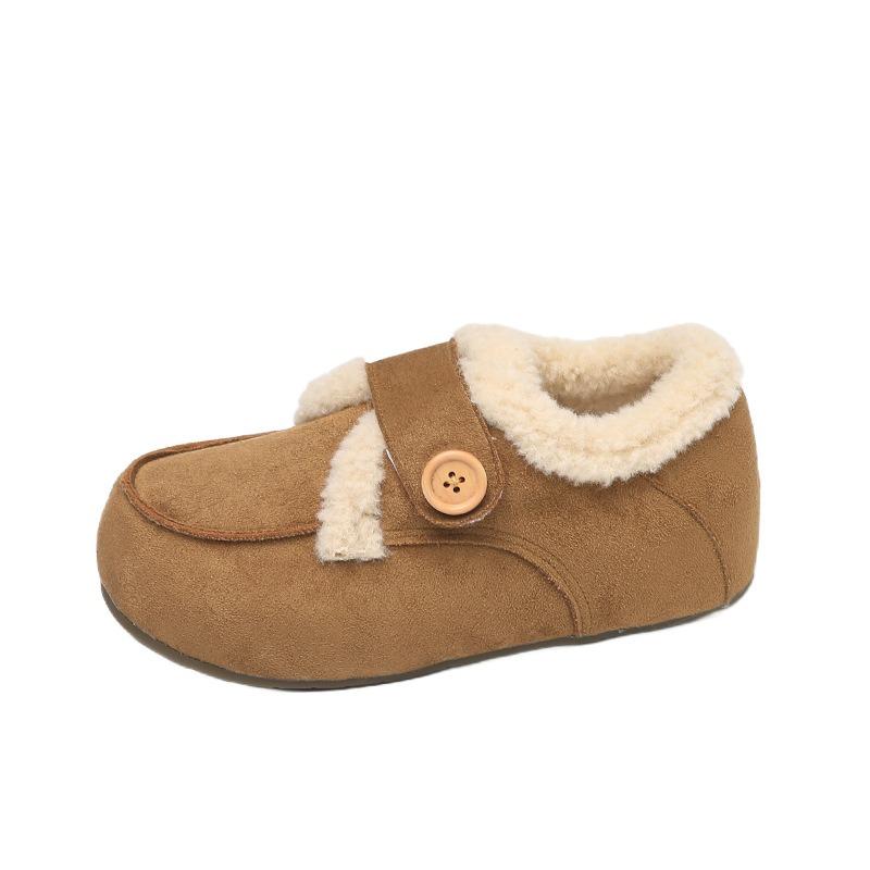 Winter new one-pedal cotton shoes women's flat-bottomed suede Velcro velvet warm snow shoes women
