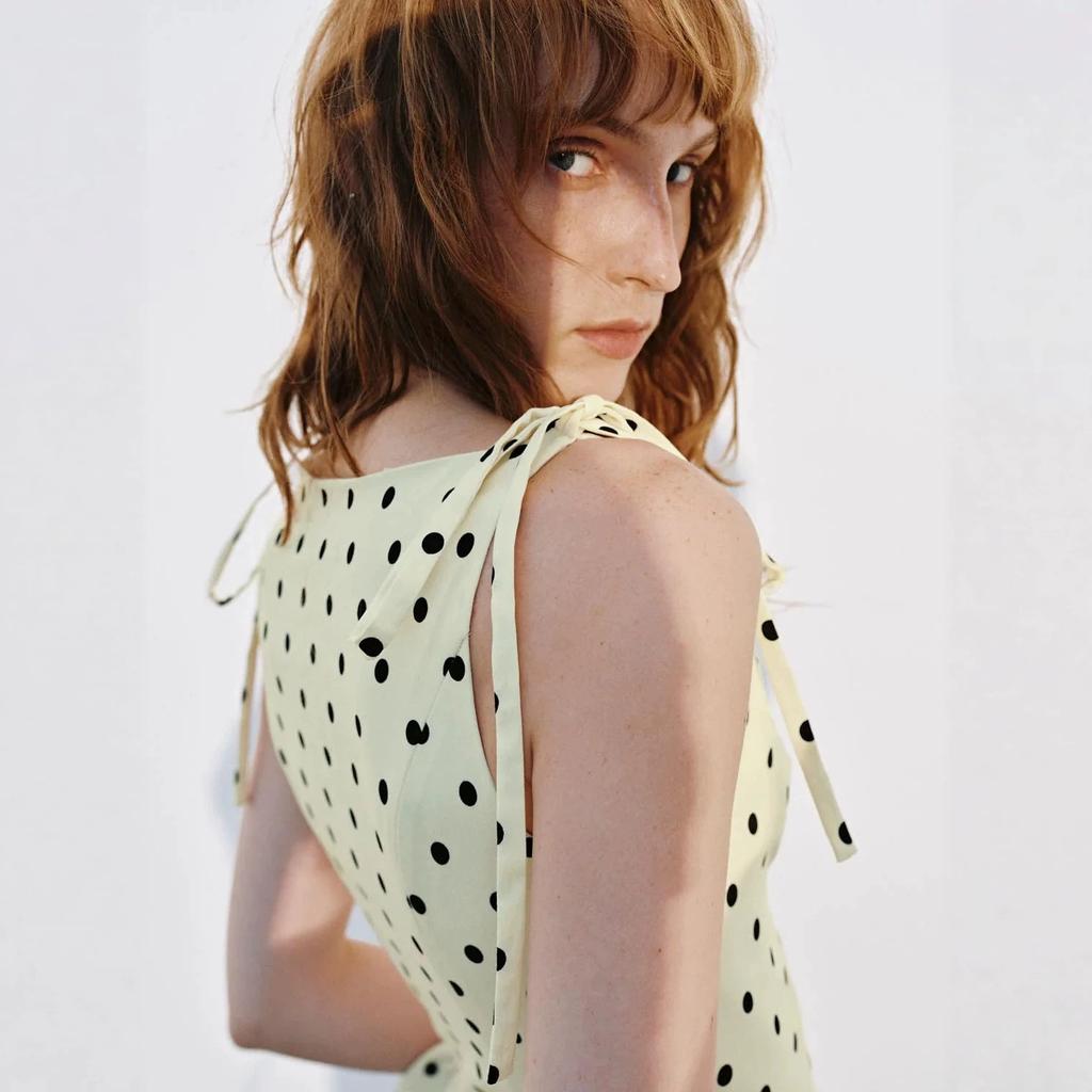 French Polka Dot Sleeveless Top Women's Summer High-end Light Luxury Lace-up Ruffle Edge Waist Thin Vest Shirt