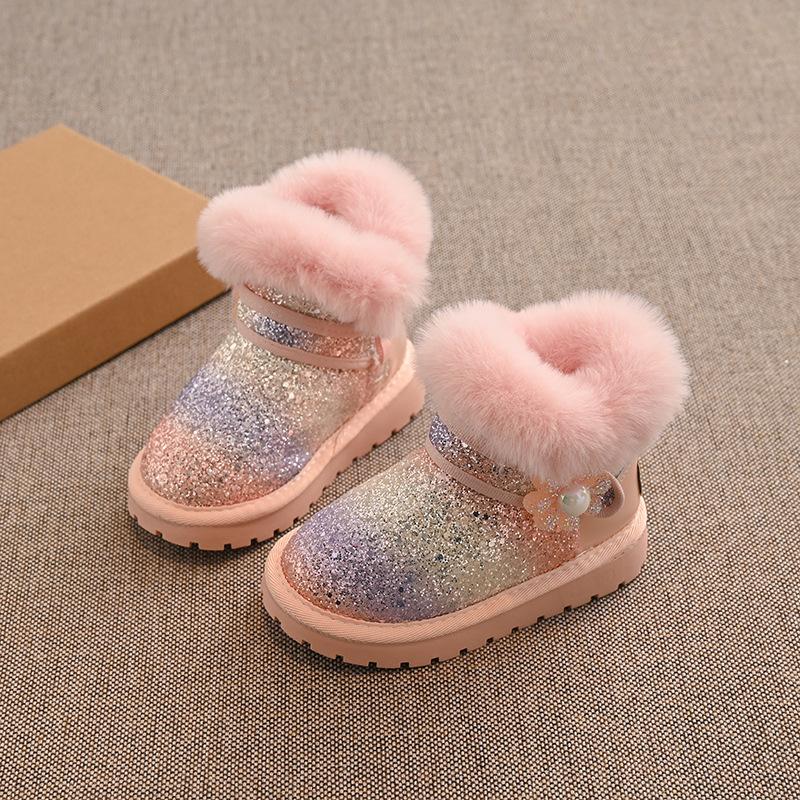 Girls snow boots children's large cotton shoes 2025 new winter piled thickened baby princess boots warm northeast