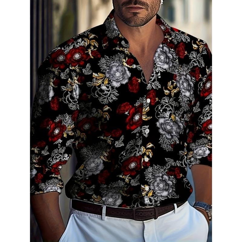Men's 3D Floral Print Shirt Long Sleeved Floral Pattern Fashion Casual Fashionable Design Casual Lapel Button Men Clothing Tops