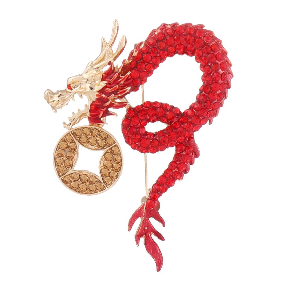 Men's Chinese Zodiac Dragon Brooch: Domineering Diamond-Studded Formal Corsage Accessory