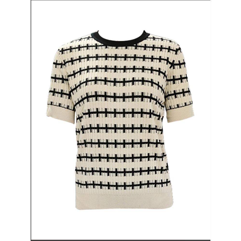 Fashion Striped Round Neck Short-sleeved Blouse Ladies Summer Casual and Comfortable Office Ladies T-shirt M