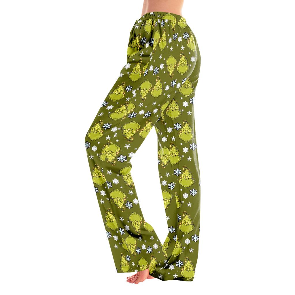 Adult Fashion Loose Christmas Printed Casual Pants Home Pajama Pants (No Drawstring)