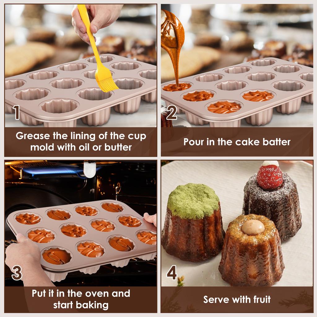 6/9/12 Holes Cake Molud Carbon Steel Cannele Mold Muffin Bakeware Cupcake Pan Non Stick Baking Pans for Baking Kitchen Accessory