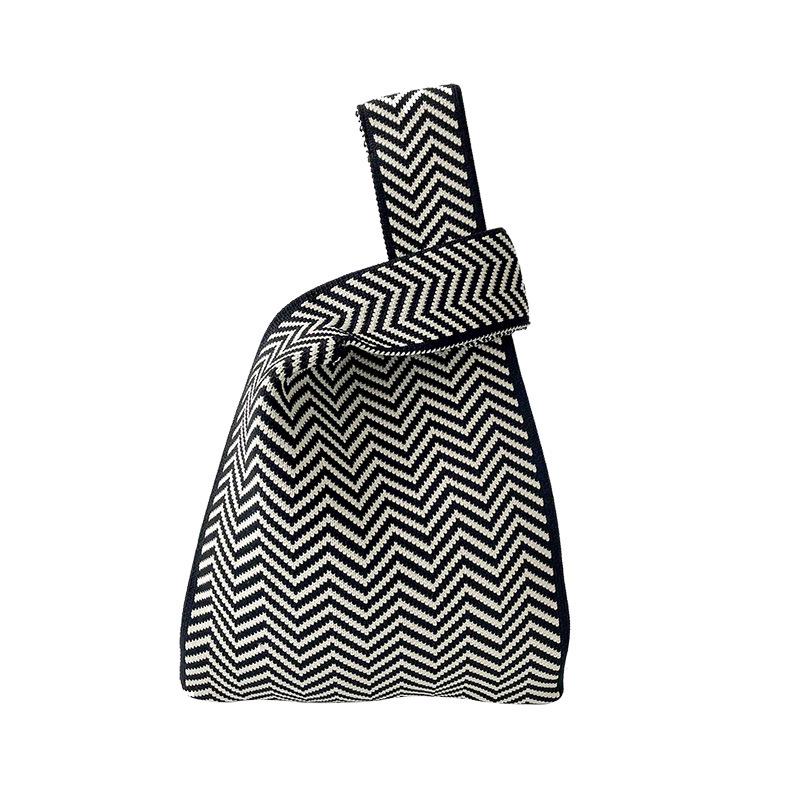 Modern Black & White Knit Handbag: Casual, Versatile, Large Capacity Wrist Bag