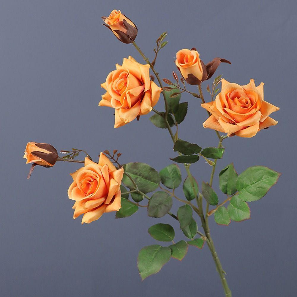 Retro Simulation Rose Flower Luxury Fake Flowers Artificial Rose Branch Wedding Party Decor