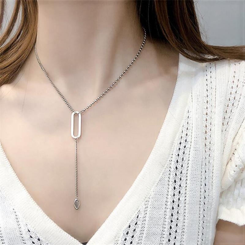 New Popular Geometric Shape O-shaped 925 Sterling Silver Jewelry Old Tassel Polished Oval Clavicle Chain Necklaces TYB388