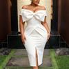 Übergröße Damen Ein Schulter Bogen Taille Schlitz Bodycon Midi Abendpartykleid